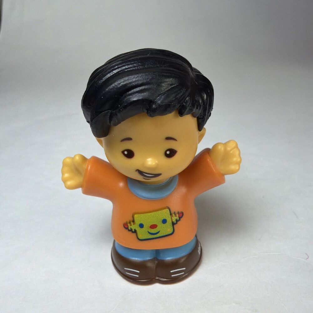 2015 Fisher-Price Little People Asian Boy Koby Figure Black Hair Orange Shirt